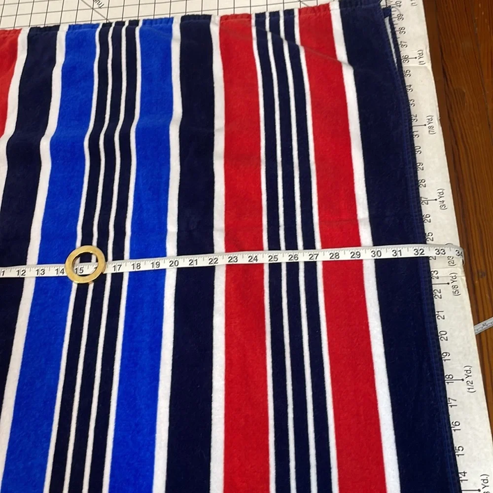 Red, white, blue striped terry-cloth beach towel